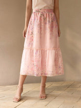 MOTF PREMIUM ORGANZA FLORAL PRINT RUFFLE HEM SKIRT